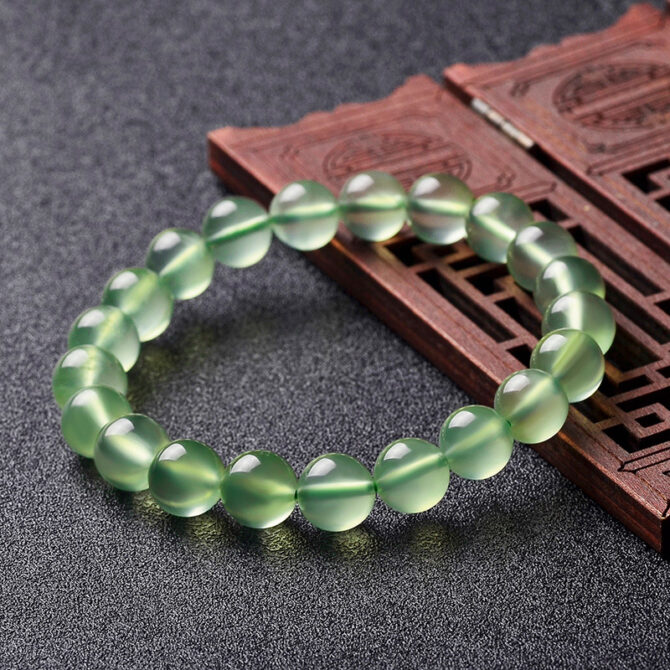 Natural Crystal Prehnite Bracelet, Ice-Type Bead Bracelet, with Emerald Elements - Image 3