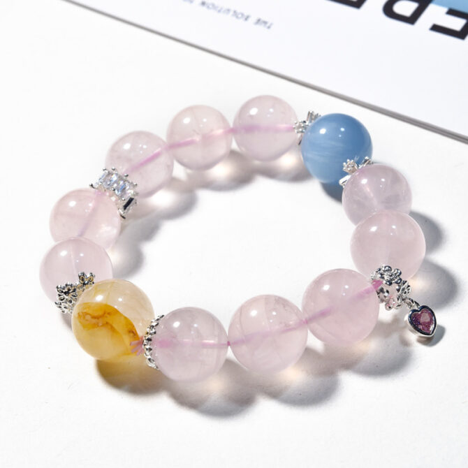 Natural Rose Quartz Bead Bracelet. The beads maintain their color, and it is a crystal bracelet that is believed to attract romantic luck.15MM - Image 3