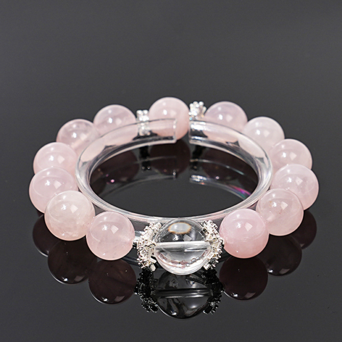 High-quality natural Rose Quartz bracelet with White Quartz, 12MM in size.