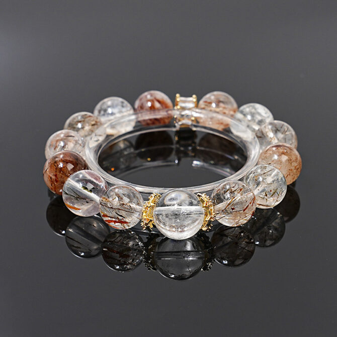 Natural Super Seven with black rutile and white quartz stylish bracelet, 13MM - Image 2