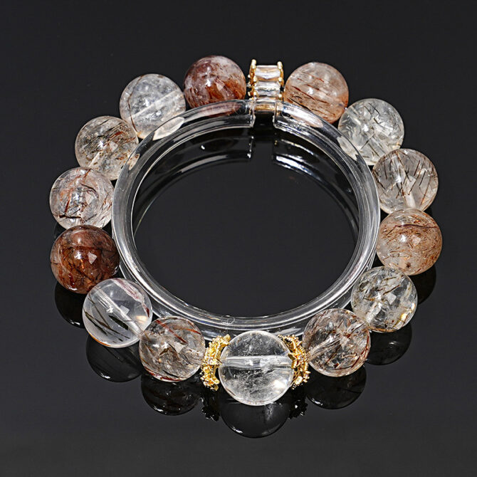 Natural Super Seven with black rutile and white quartz stylish bracelet, 13MM - Image 3