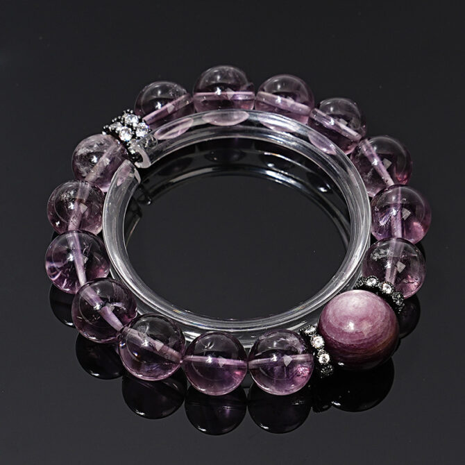 Carefully selected Bolivian natural amethyst paired with lepidolite, 12MM in size. - Image 2