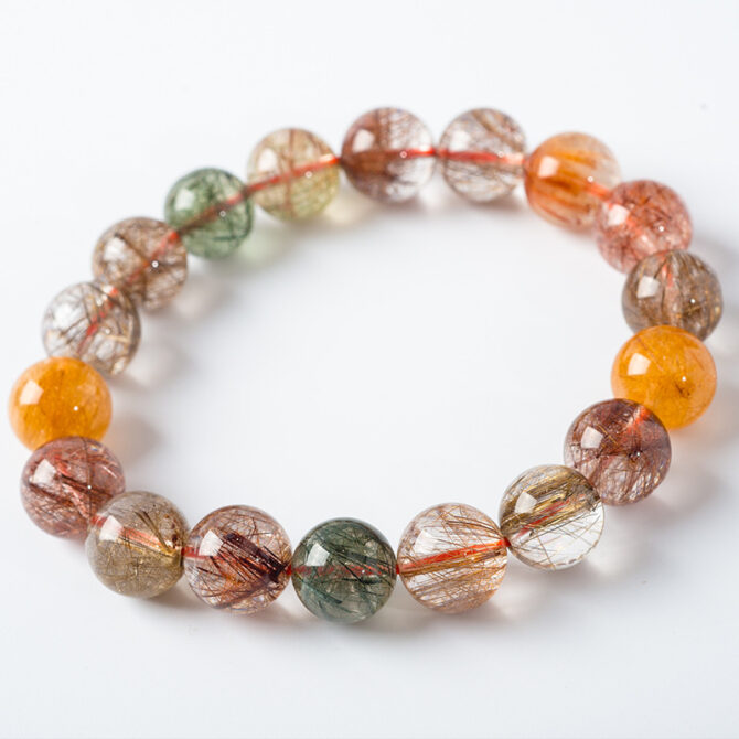 Natural multi-gem colorful rutilated quartz Fulu Shou bracelet, a fashionable couple's accessory - Image 4