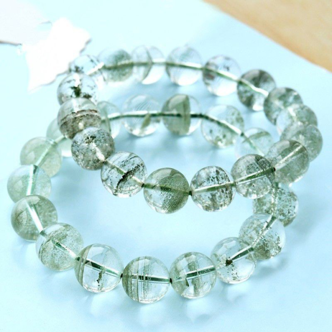 Natural Brazilian green phantom quartz bracelet in starry sky/snowflake style with the pattern of treasure bowl - Image 6