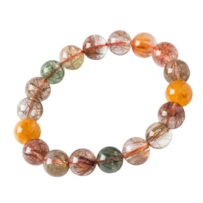 Natural multi-gem colorful rutilated quartz Fulu Shou bracelet, a fashionable couple's accessory - Image 3