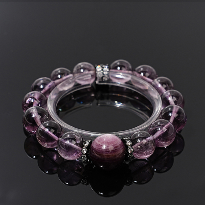 Carefully selected Bolivian natural amethyst paired with lepidolite, 12MM in size. - Image 4