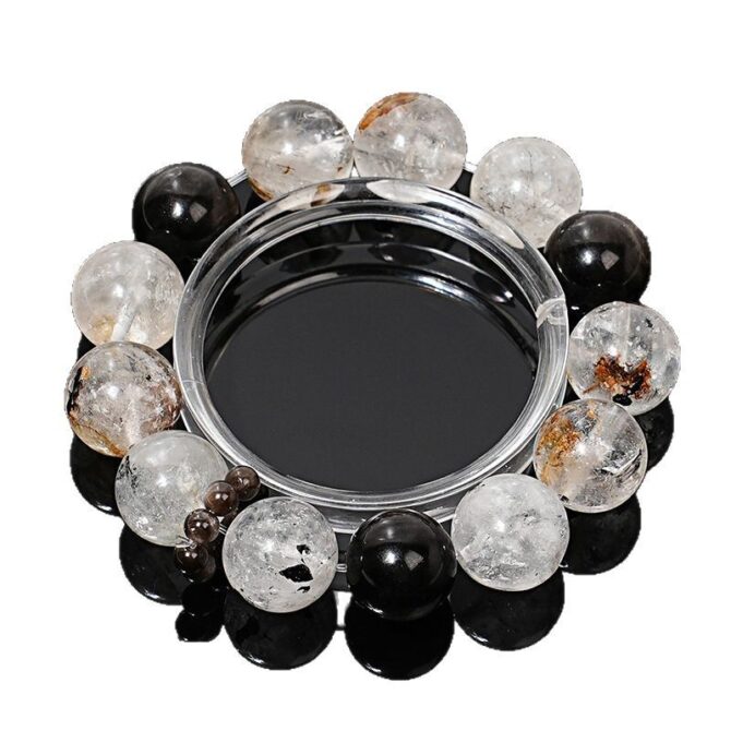 Natural Herkimer Diamond Crystal Bracelet with Obsidian and Silver Sheen Obsidian, 14MM in size. - Image 5