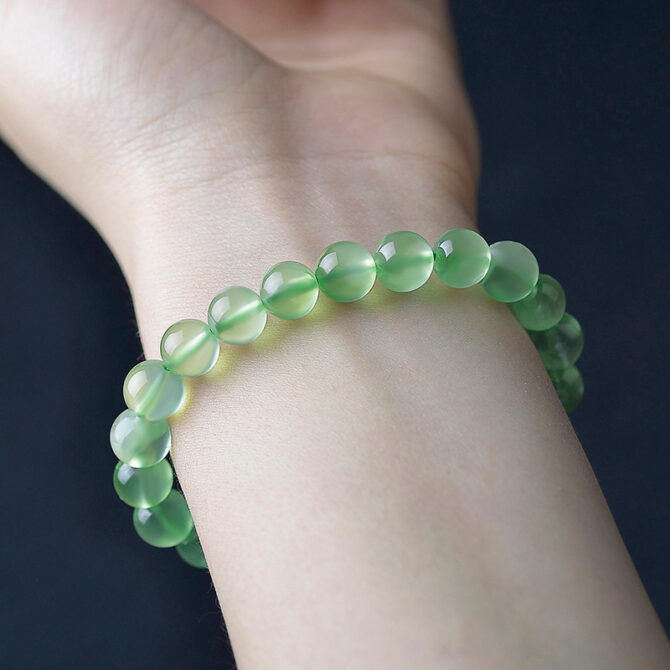 Natural Crystal Prehnite Bracelet, Ice-Type Bead Bracelet, with Emerald Elements - Image 2