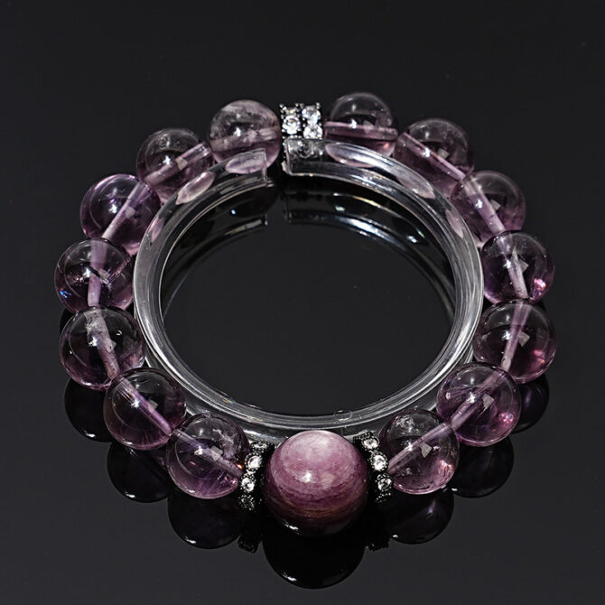 Carefully selected Bolivian natural amethyst paired with lepidolite, 12MM in size.