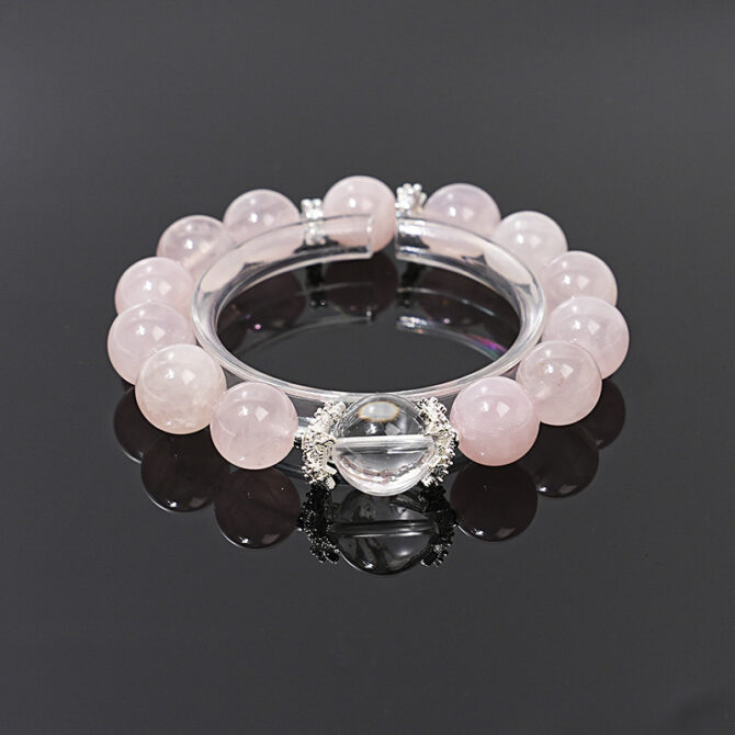 High-quality natural Rose Quartz bracelet with White Quartz, 12MM in size. - Image 4