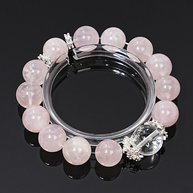 High-quality natural Rose Quartz bracelet with White Quartz, 12MM in size. - Image 3
