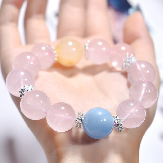 Natural Rose Quartz Bead Bracelet. The beads maintain their color, and it is a crystal bracelet that is believed to attract romantic luck.15MM - Image 4