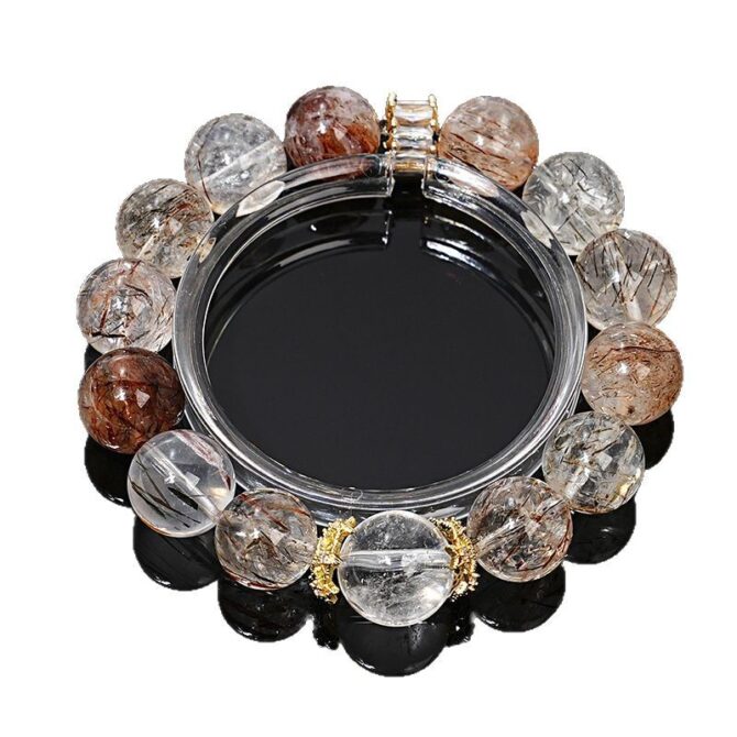 Natural Super Seven with black rutile and white quartz stylish bracelet, 13MM - Image 4