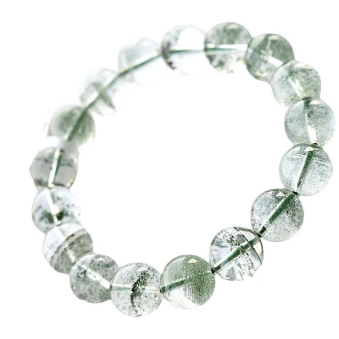 Natural Brazilian green phantom quartz bracelet in starry sky/snowflake style with the pattern of treasure bowl - Image 4