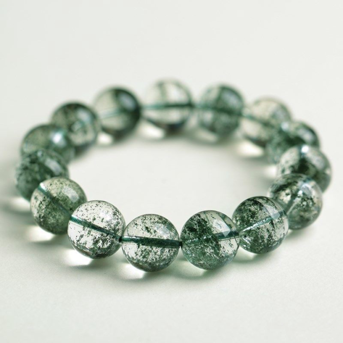 Natural Brazilian green phantom quartz bracelet in starry sky/snowflake style with the pattern of treasure bowl - Image 3