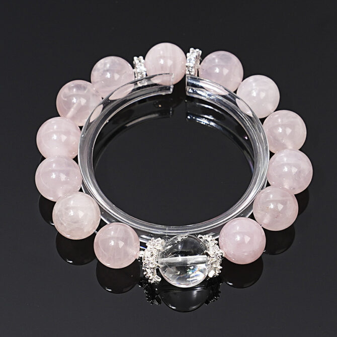 High-quality natural Rose Quartz bracelet with White Quartz, 12MM in size. - Image 2