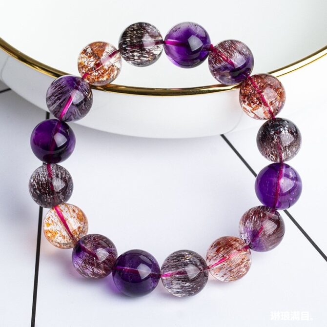 Natural Super Seven Crystal Bracelet with Tourmaline, Rutilated Quartz and Agate - Image 2