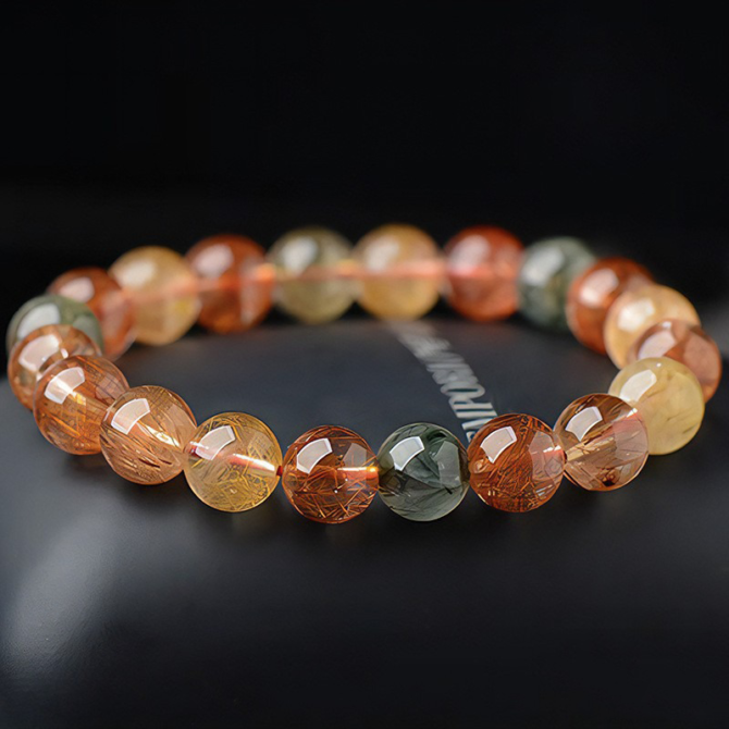 Original ore natural colorful rutilated quartz bracelet, containing copper rutilated quartz.