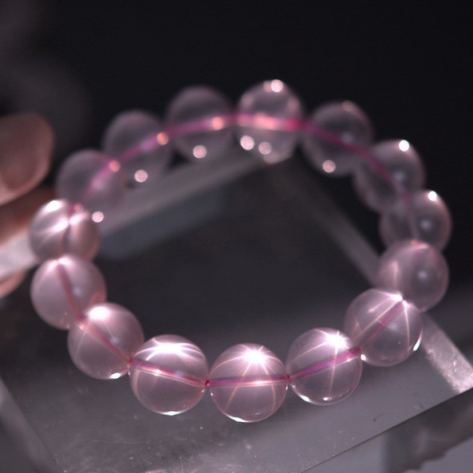 Peach Blossom Pink Crystal Bracelet, Natural Mozambique Star Pink Crystal Bracelet