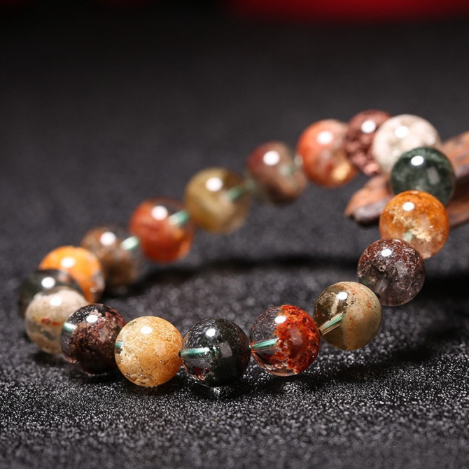 Natural Brazilian 7A Four - Season Colorful Phantom Crystal Cornucopia Bracelet