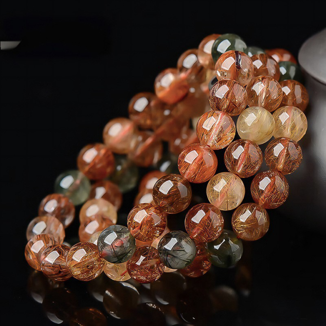Original ore natural colorful rutilated quartz bracelet, containing copper rutilated quartz. - Image 2