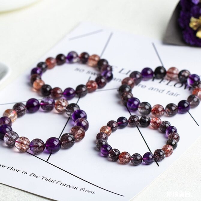 Natural Super Seven Crystal Bracelet with Tourmaline, Rutilated Quartz and Agate - Image 3