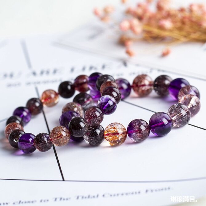 Natural Super Seven Crystal Bracelet with Tourmaline, Rutilated Quartz and Agate - Image 5