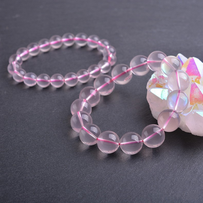 Peach Blossom Pink Crystal Bracelet, Natural Mozambique Star Pink Crystal Bracelet - Image 2