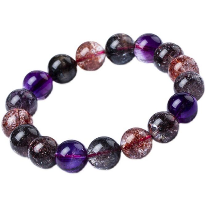 Natural Super Seven Crystal Bracelet with Tourmaline, Rutilated Quartz and Agate - Image 4