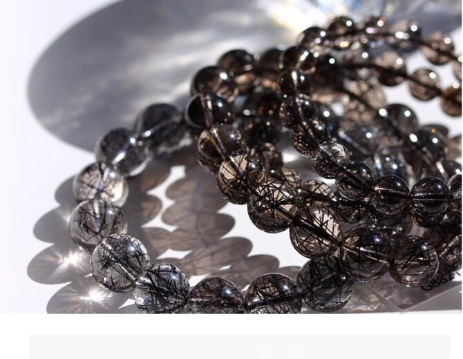 Brazilian black rutilated quartz bracelet, natural crystal